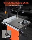 VEVOR kokapstrādes lentzāģis 457 mm, lentzāģis ar 2240 W (3 ZS) motoru, maksimālais griešanas augstums 406 mm, 690 × 510 mm čuguna galds, ar 360° darba apgaismojumu, leņķmēru un vadotni, lentzāģis kokapstrādei