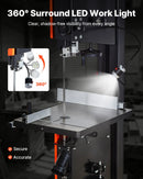 VEVOR kokapstrādes lentzāģis 457 mm, lentzāģis ar 2240 W (3 ZS) motoru, maksimālais griešanas augstums 406 mm, 690 × 510 mm čuguna galds, ar 360° darba apgaismojumu, leņķmēru un vadotni, lentzāģis kokapstrādei