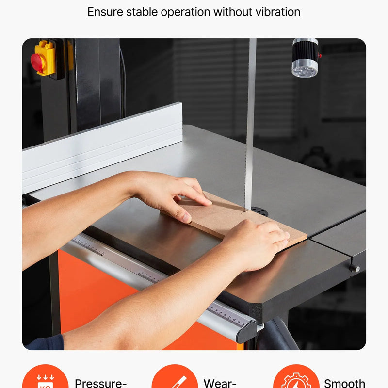 VEVOR kokapstrādes lentzāģis 457 mm, lentzāģis ar 2240 W (3 ZS) motoru, maksimālais griešanas augstums 406 mm, 690 × 510 mm čuguna galds, ar 360° darba apgaismojumu, leņķmēru un vadotni, lentzāģis kokapstrādei