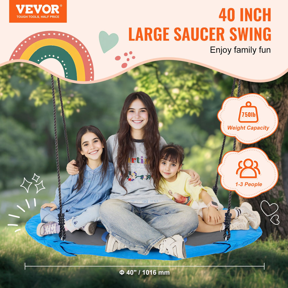 VEVOR ümarkiik lastele, 102 cm, 900D Oxford-kangas, kuni 340 kg, sinine