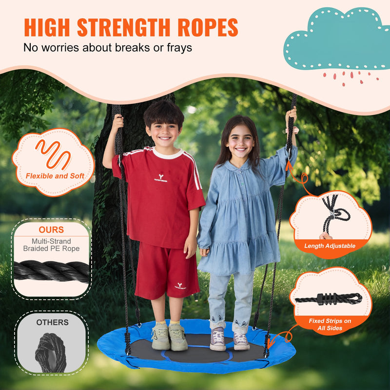 VEVOR 102 cm apaļās šūpoles bērniem, celtspēja 340 kg, 900D zils oksforda audums