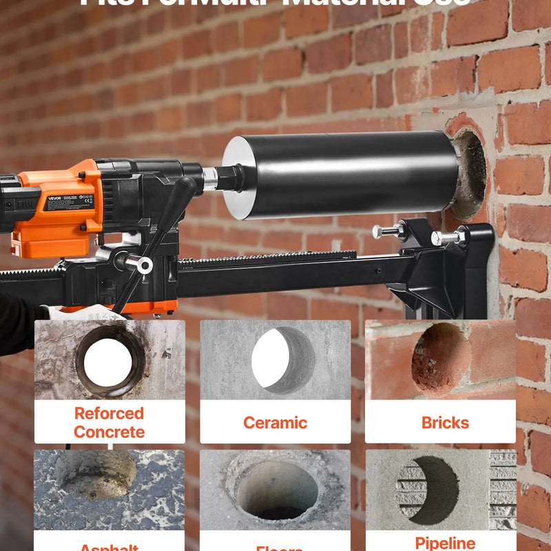 VEVOR dimanta serdes urbjmašīna ar statīvu, urbšanas diametrs 20–254 mm, mitrās un sausās urbšanas iekārta betonam, 2 ātrumi 535 / 920 apgr./min, 2500 W, UNC 1 1/4–7 vītne, ar 10 urbjiem, piemērota betonam, ķieģelim un akmenim