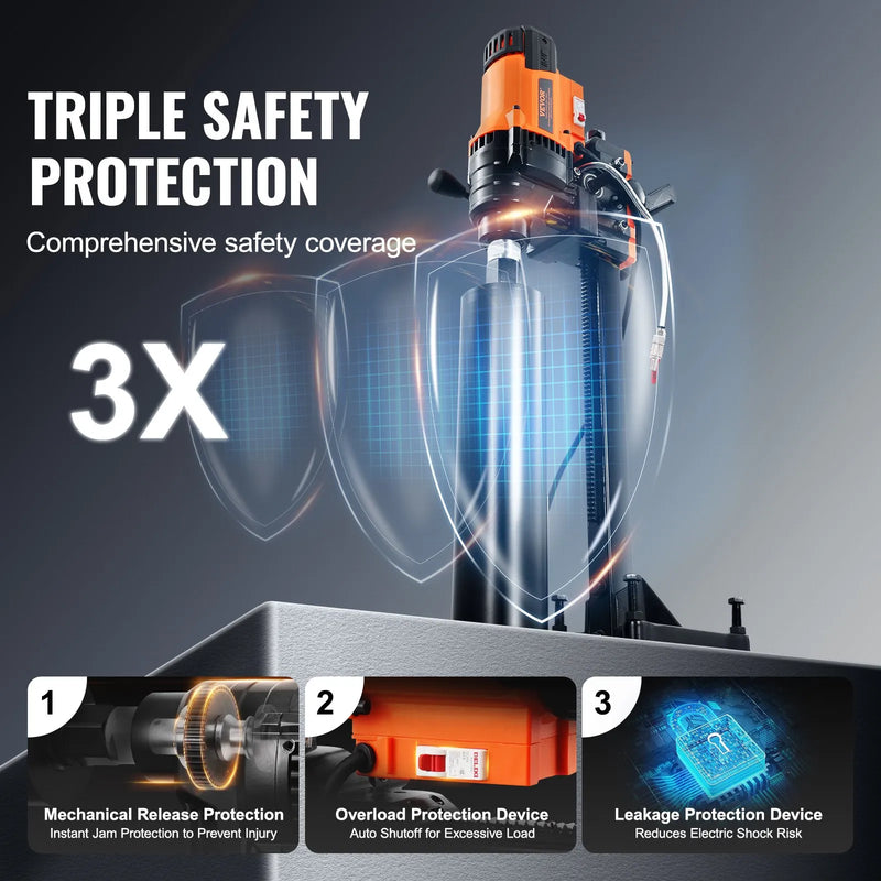 VEVOR dimanta serdes urbjmašīna ar statīvu, urbšanas diametrs 20–201 mm, 3000 W dimanta serdes urbšanas iekārta ar statīvu betonam, ķieģelim un mūra materiāliem