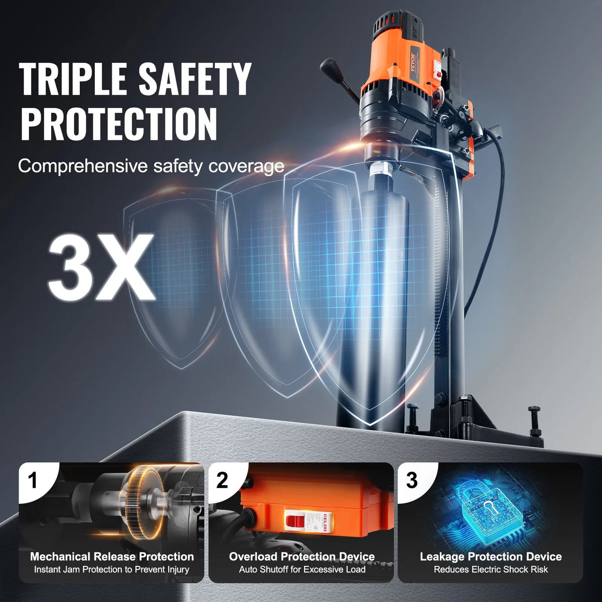 VEVOR Diamond Core Drill 20–249 mm Drilling Diameter, 3200 W, with Stand, Professional Core Drilling Machine