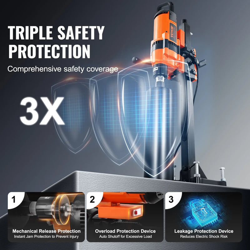 VEVOR dimanta serdes urbjmašīna ar statīvu, urbšanas diametrs 20–300 mm, 3500 W, dimanta serdes urbšanas iekārta ar statīvu — spēcīga urbšana gan sausā, gan mitrā režīmā betonam, ķieģelim un mūra materiāliem.