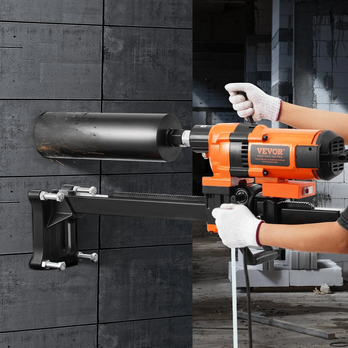 VEVOR dimanta serdes urbjmašīna ar statīvu, urbšanas diametrs 20-300 mm, 3500 W, dimanta serdes urbšanas iekārta ar statīvu - spēcīga urbšana gan sausā, gan mitrā režīmā betonam, ķieģelim un mūra materiāliem.