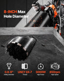 VEVOR dimanta kodolurbšanas iekārta, urbšanas diametrs 20–200 mm, statīvā montējama sausai un mitrai urbšanai betonā, 8 urbji, 850 apgr./min, UNC 1 1/4–7 vītne, 3000 W