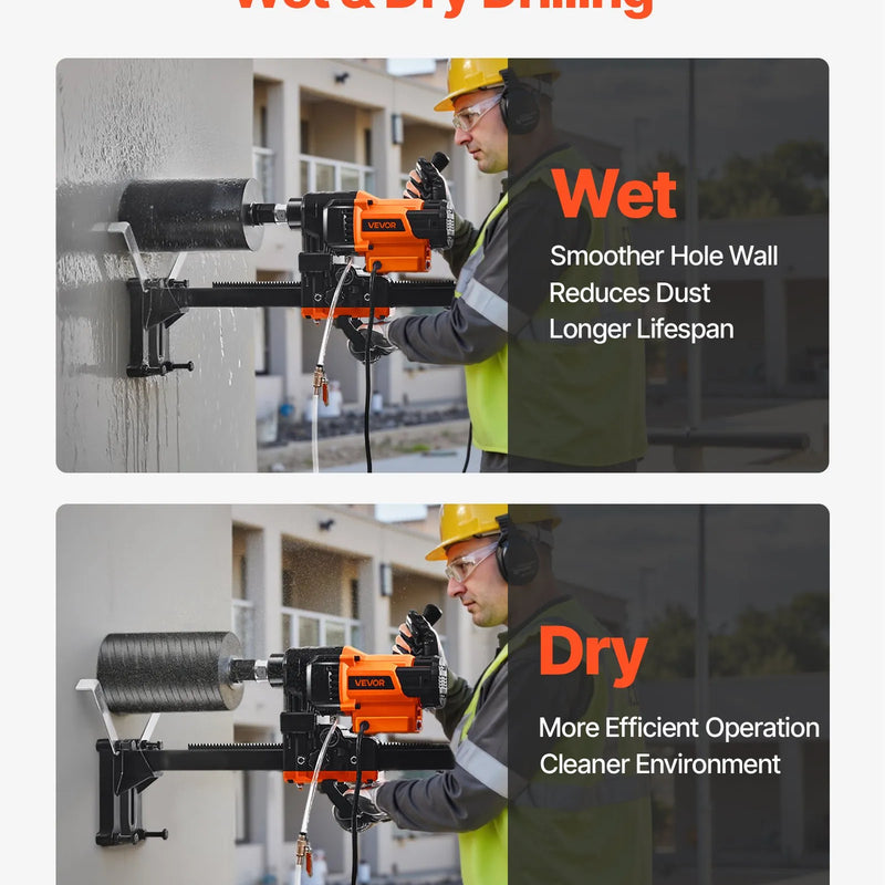 VEVOR dimanta kodolurbšanas iekārta, urbšanas diametrs 20–200 mm, statīvā montējama sausai un mitrai urbšanai betonā, 8 urbji, 850 apgr./min, UNC 1 1/4–7 vītne, 3000 W