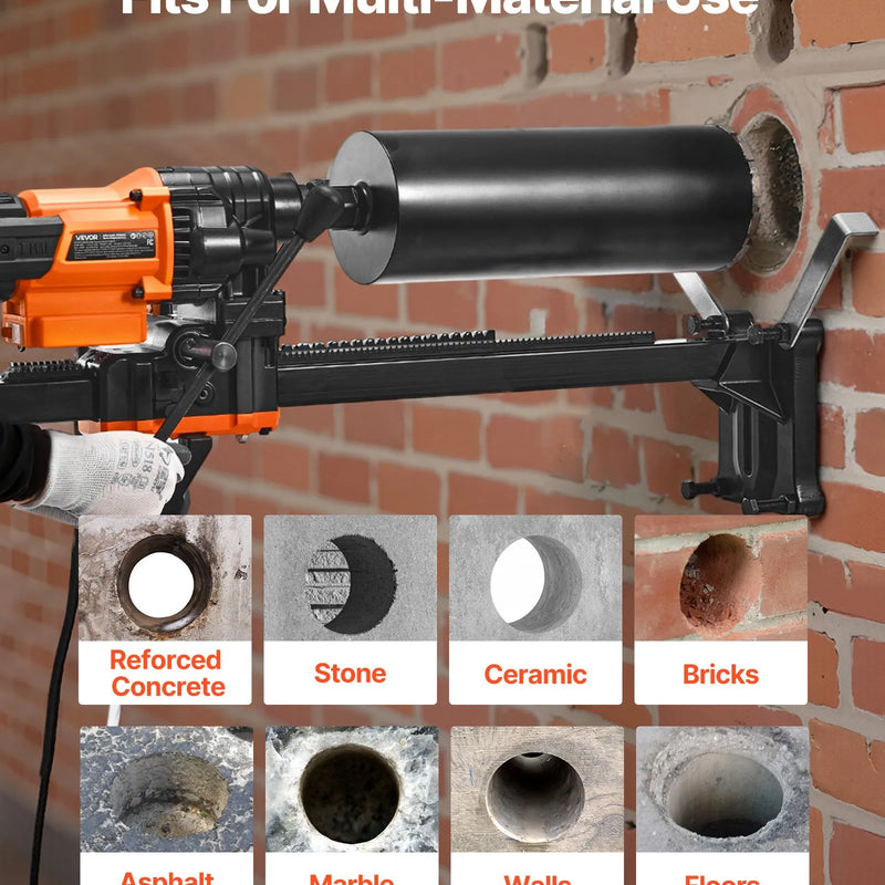 VEVOR dimanta kodolurbšanas iekārta, urbšanas diametrs 20–200 mm, statīvā montējama sausai un mitrai urbšanai betonā, 8 urbji, 850 apgr./min, UNC 1 1/4–7 vītne, 3000 W