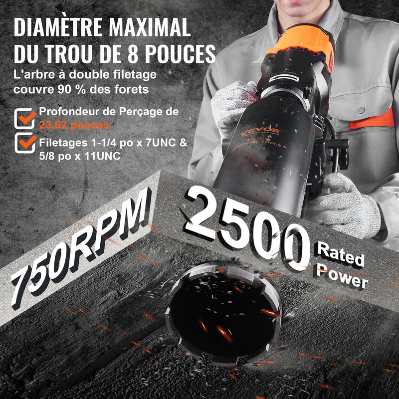 VEVOR mitrās un sausās urbšanas dimanta serdes urbjmašīna betonam, serdes urbšanas iekārta, 3200 W, 750 apgr./min