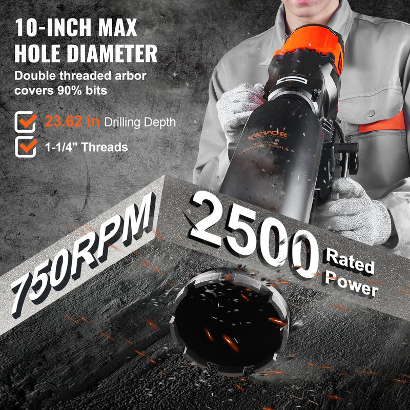 VEVOR dimanta kodolurbšanas iekārta betonam ar statīvu un riteņiem, 3200 W, 750 apgr./min