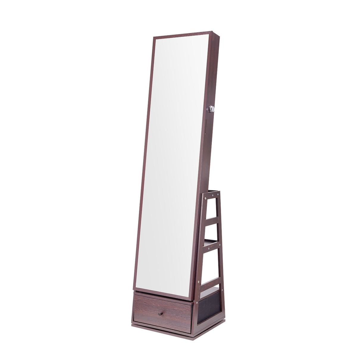 VEVOR Mirror Jewellery Cabinet with 360° Rotating Standing Mirror and Storage, Brown