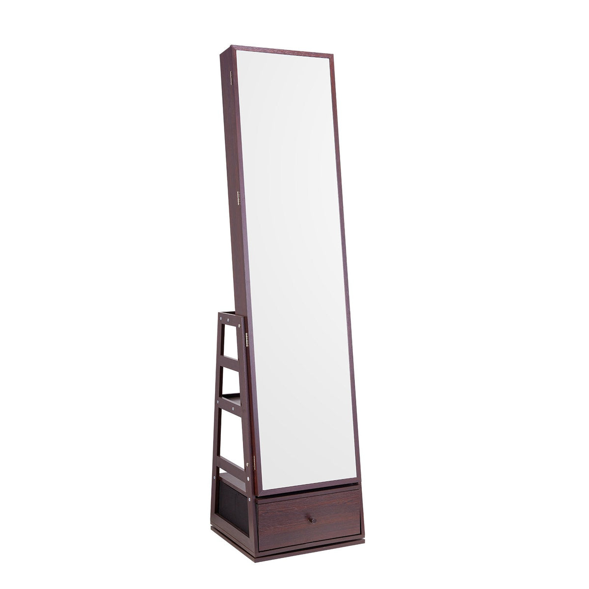 VEVOR Mirror Jewellery Cabinet with 360° Rotating Standing Mirror and Storage, Brown