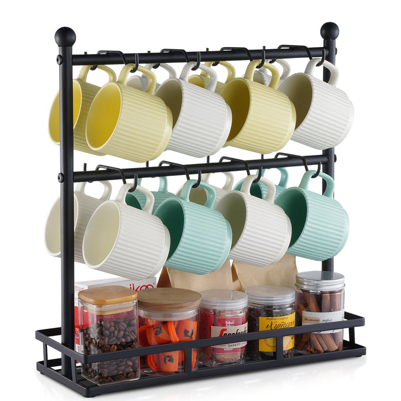 VEVOR Krūžu turētājs ar 16 āķiem un uzglabāšanas bāzi