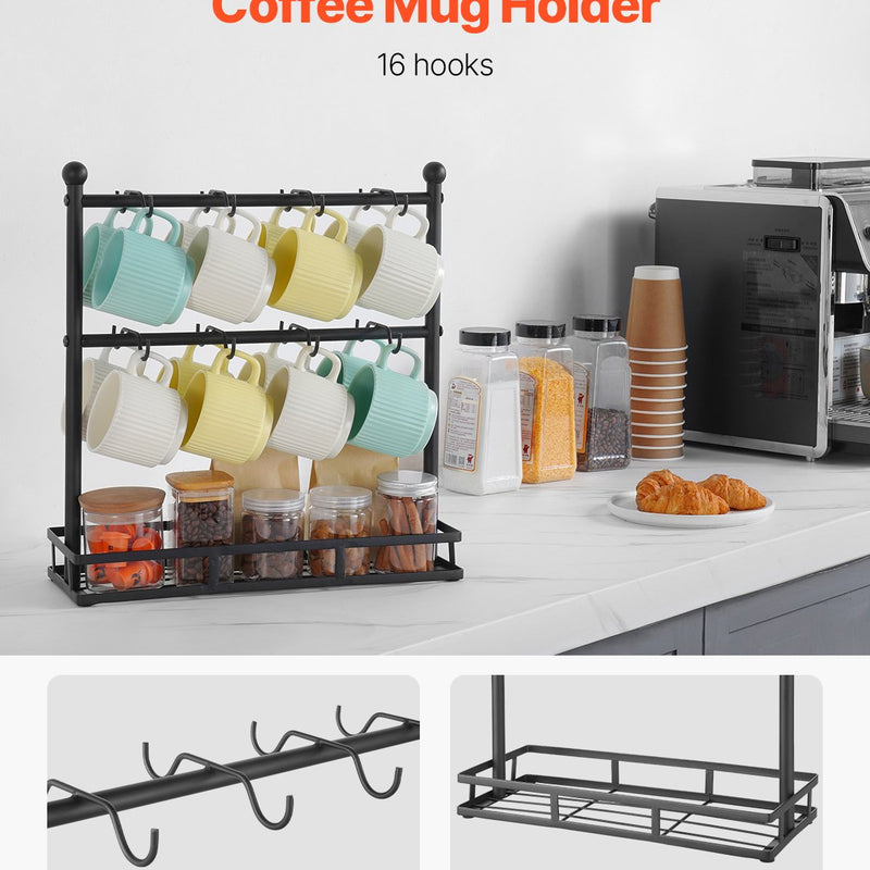 VEVOR Krūžu turētājs ar 16 āķiem un uzglabāšanas bāzi