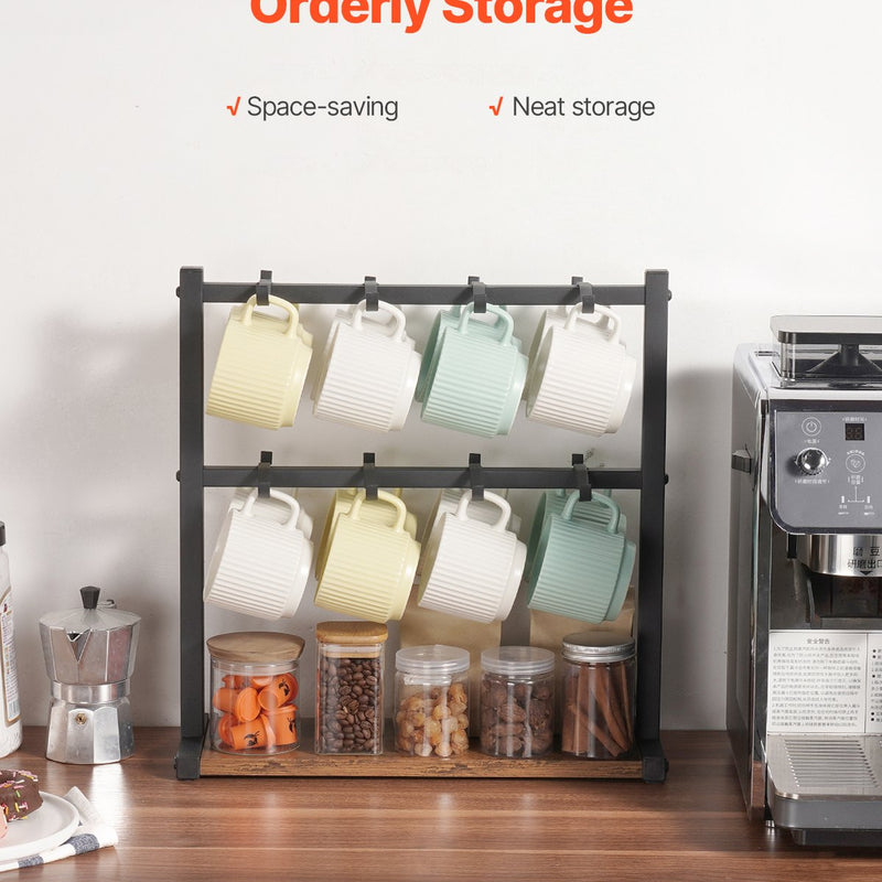 VEVOR Krūžu turētājs ar 16 āķiem un koka uzglabāšanas bāzi