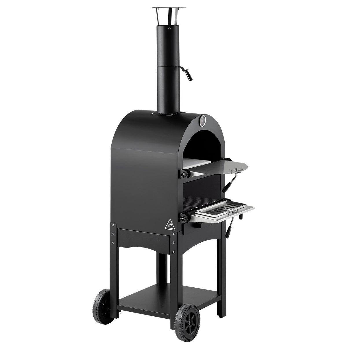 VEVOR Outdoor Pizza Oven, 30 cm Pellet Fire Oven, 2-Layer Wood Burning Stove with Removable Wheels, Maximum Temperature 538 °C, Suitable for BBQ