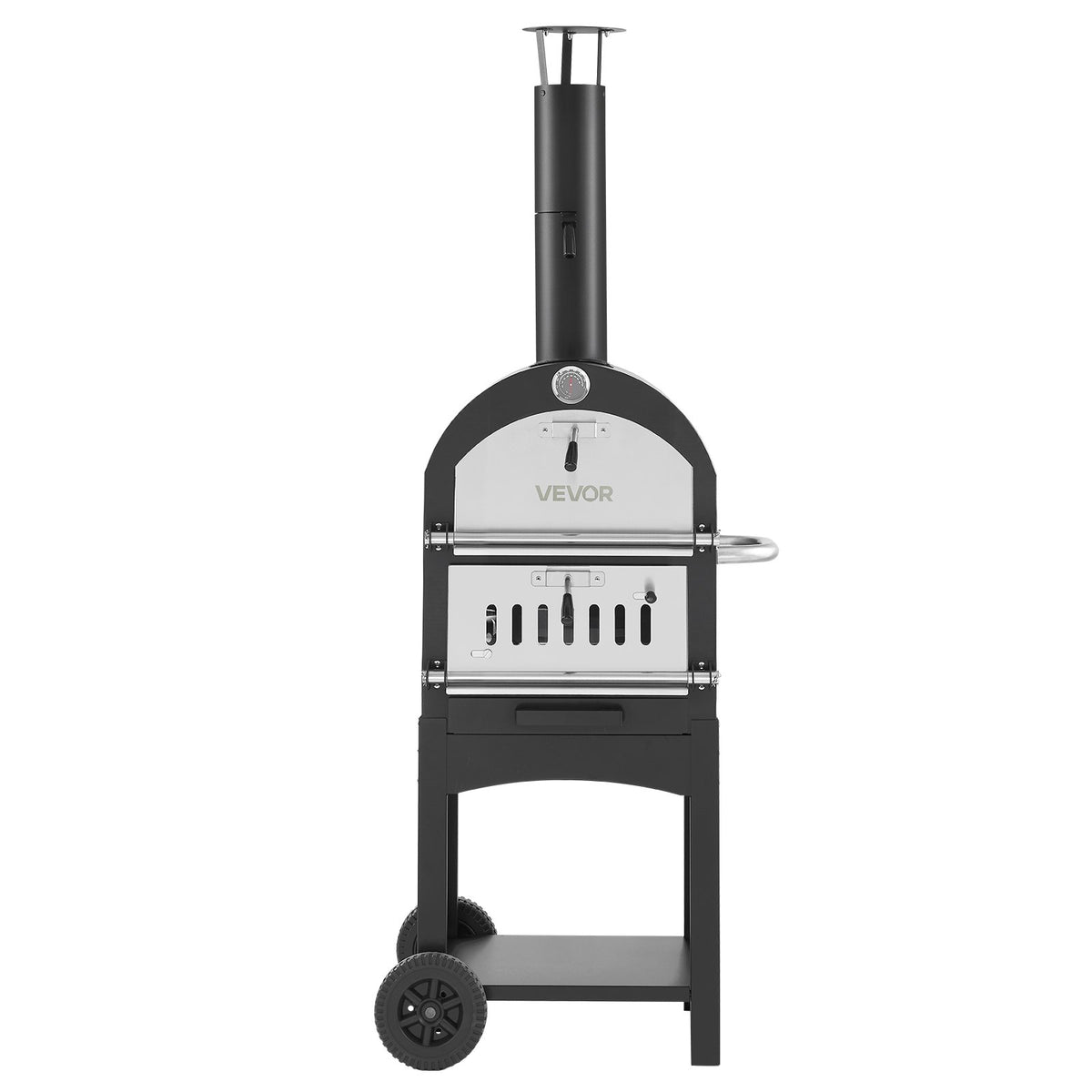 VEVOR Outdoor Pizza Oven, 30 cm Pellet Fire Oven, 2-Layer Wood Burning Stove with Removable Wheels, Maximum Temperature 538 °C, Suitable for BBQ