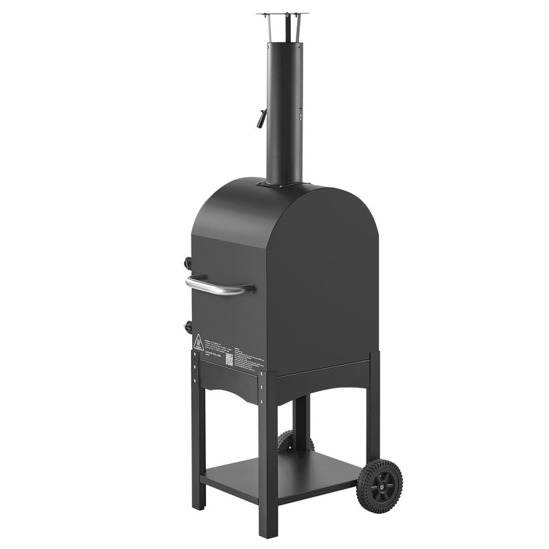 Āra picas krāsns, 30 cm granulu uguns krāsns, 2 slāņu malkas kurtuve ar noņemamiem riteņiem, maksimālā temperatūra 538 °C, piemērota bārbekjū