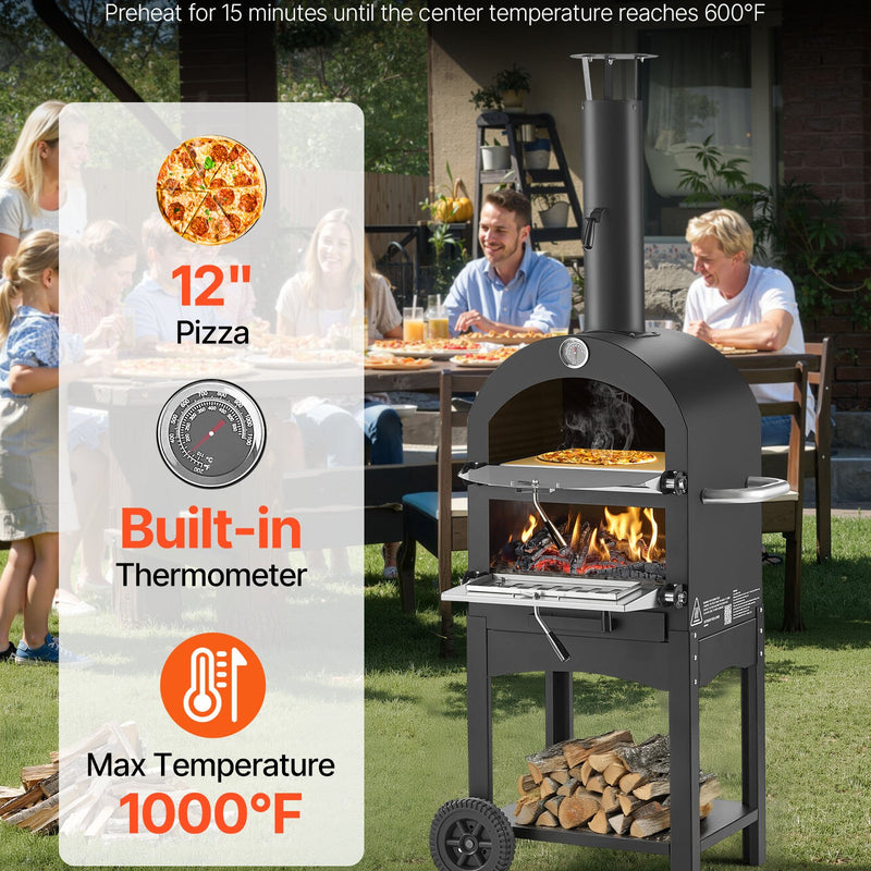 Āra picas krāsns, 30 cm granulu uguns krāsns, 2 slāņu malkas kurtuve ar noņemamiem riteņiem, maksimālā temperatūra 538 °C, piemērota bārbekjū