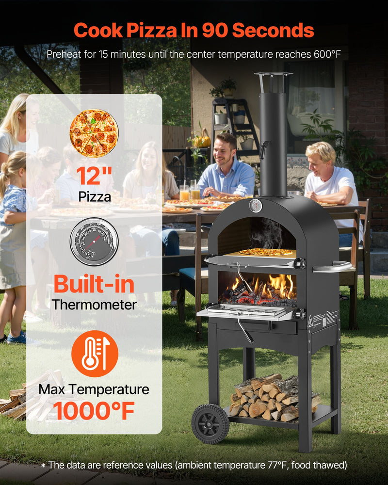 Āra picas krāsns, 30 cm granulu uguns krāsns, 2 slāņu malkas kurtuve ar noņemamiem riteņiem, maksimālā temperatūra 538 °C, piemērota bārbekjū