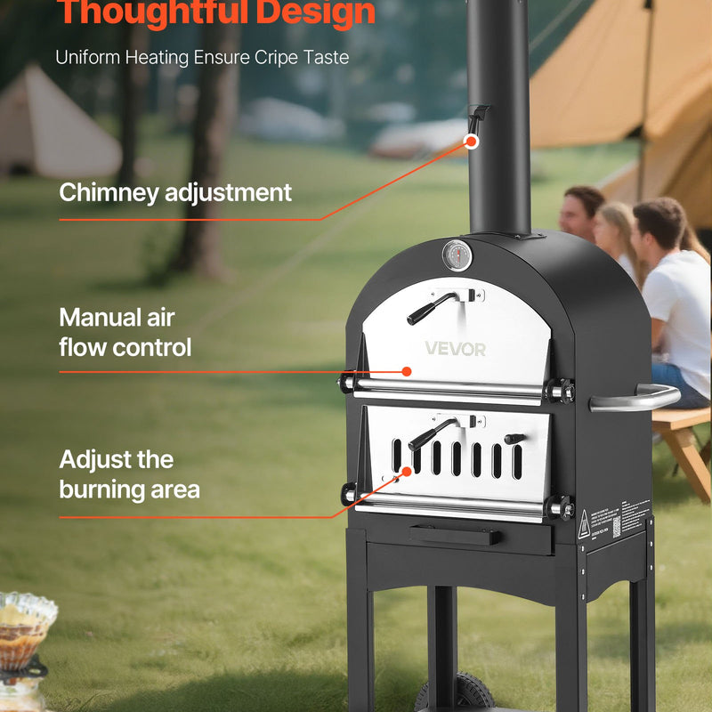 Āra picas krāsns, 30 cm granulu uguns krāsns, 2 slāņu malkas kurtuve ar noņemamiem riteņiem, maksimālā temperatūra 538 °C, piemērota bārbekjū