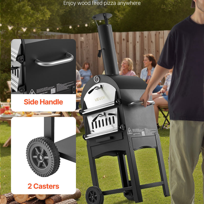 Āra picas krāsns, 30 cm granulu uguns krāsns, 2 slāņu malkas kurtuve ar noņemamiem riteņiem, maksimālā temperatūra 538 °C, piemērota bārbekjū