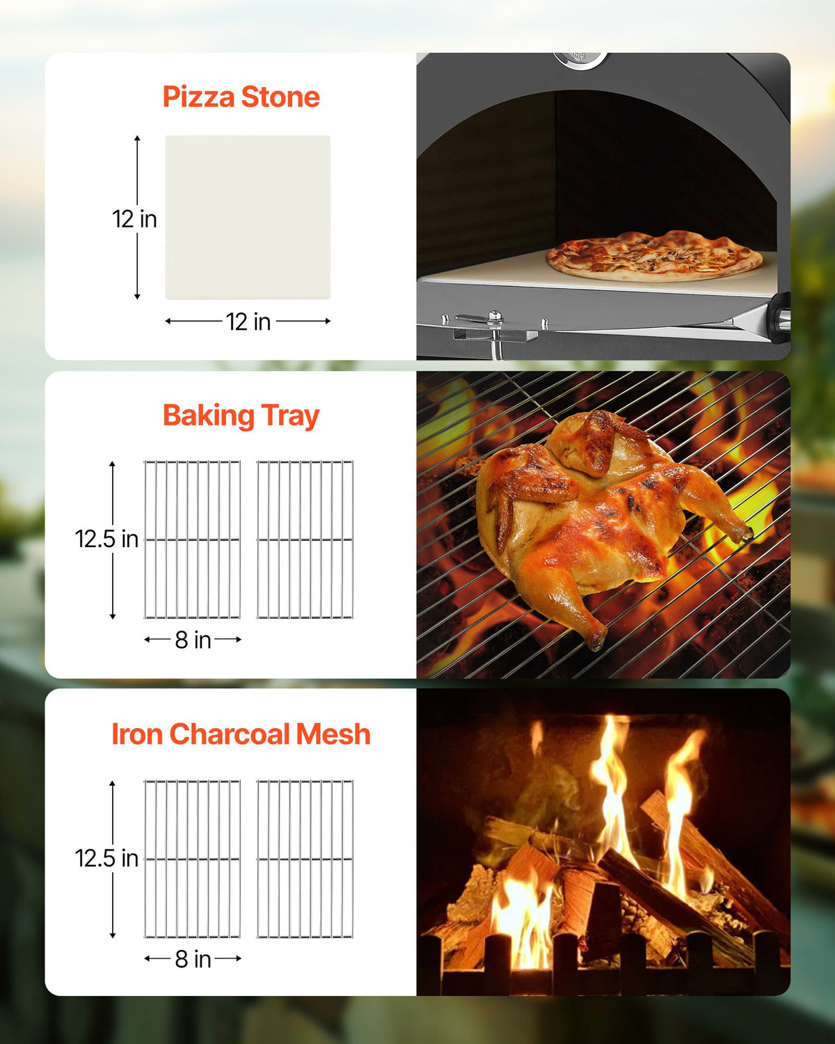 VEVOR Outdoor Pizza Oven, 30 cm Pellet Fire Oven, 2-Layer Wood Burning Stove with Removable Wheels, Maximum Temperature 538 °C, Suitable for BBQ