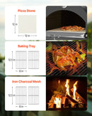 Āra picas krāsns, 30 cm granulu uguns krāsns, 2 slāņu malkas kurtuve ar noņemamiem riteņiem, maksimālā temperatūra 538 °C, piemērota bārbekjū