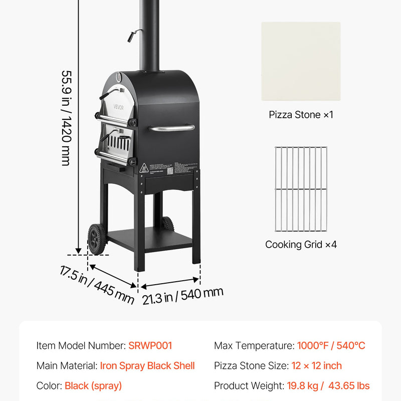 Āra picas krāsns, 30 cm granulu uguns krāsns, 2 slāņu malkas kurtuve ar noņemamiem riteņiem, maksimālā temperatūra 538 °C, piemērota bārbekjū