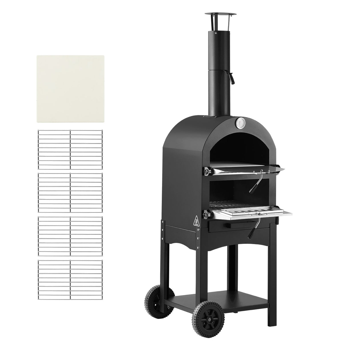 VEVOR Outdoor Pizza Oven, 30 cm Pellet Fire Oven, 2-Layer Wood Burning Stove with Removable Wheels, Maximum Temperature 538 °C, Suitable for BBQ
