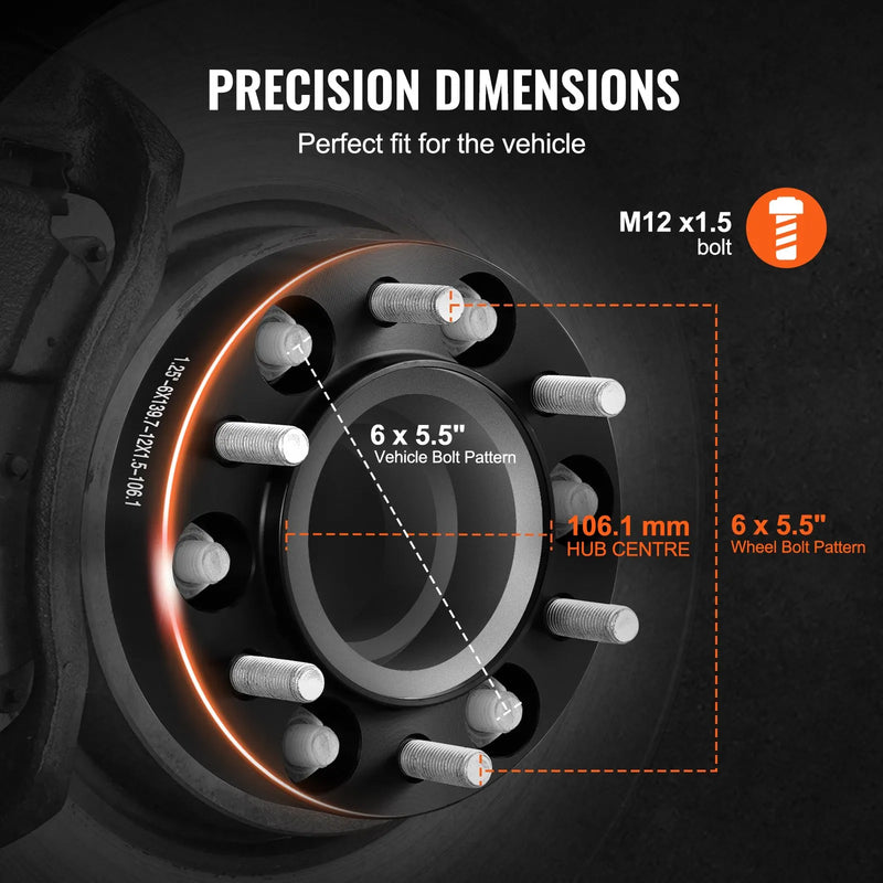 31,75 mm 6x139,7 mm kalti riteņu adapteri, 6 skrūvju, melni, 4 gab.