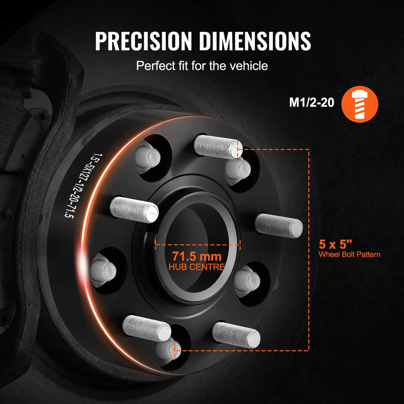 38 mm distanceri (5×127 mm), foršēti riteņu adapteri, 4 gab., melni