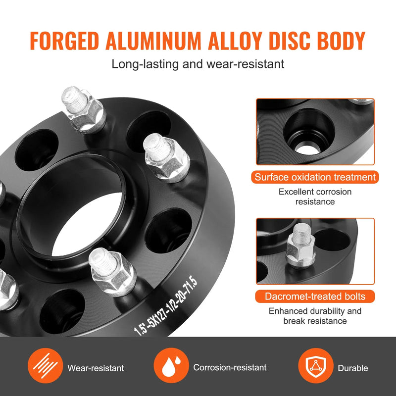 38 mm distanceri (5×127 mm), foršēti riteņu adapteri, 4 gab., melni