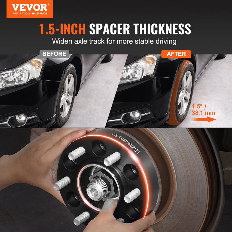 38,1 mm 6x135 mm kalti riteņu adapteri, 6 skrūvju, melni, 4 gab.