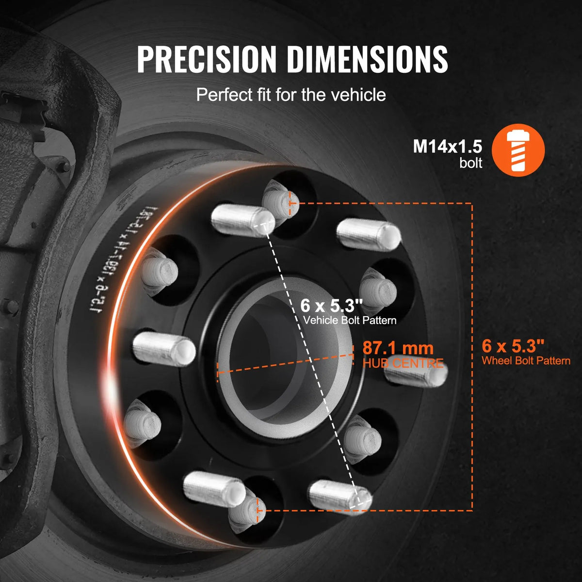 38.1 mm 6x135 mm forged wheel adapters, 6 lug, black, 4 pcs