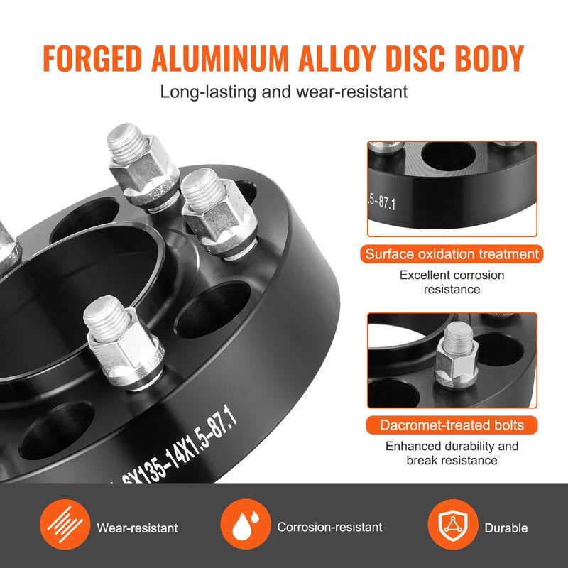 38,1 mm 6x135 mm kalti riteņu adapteri, 6 skrūvju, melni, 4 gab.