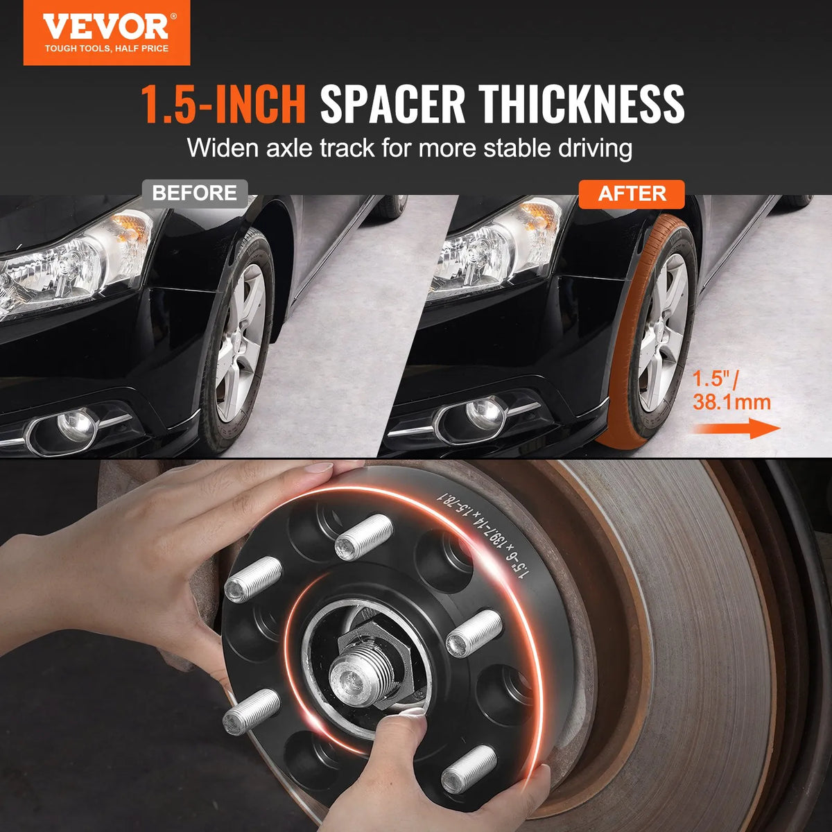 38.1 mm 6×139.7 mm wheel spacers, 6-bolt mounting, forged, 4 pcs, black