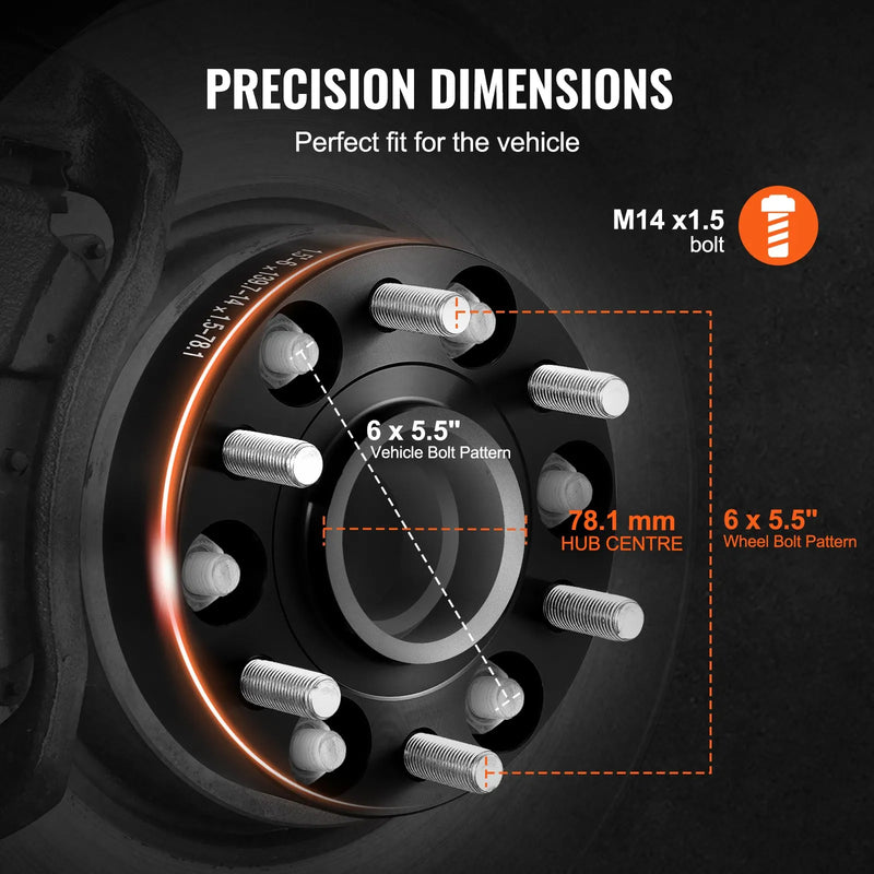 38,1 mm 6×139,7 mm riteņu distanceri, 6 skrūvju stiprinājums, kalti, 4 gab., melni