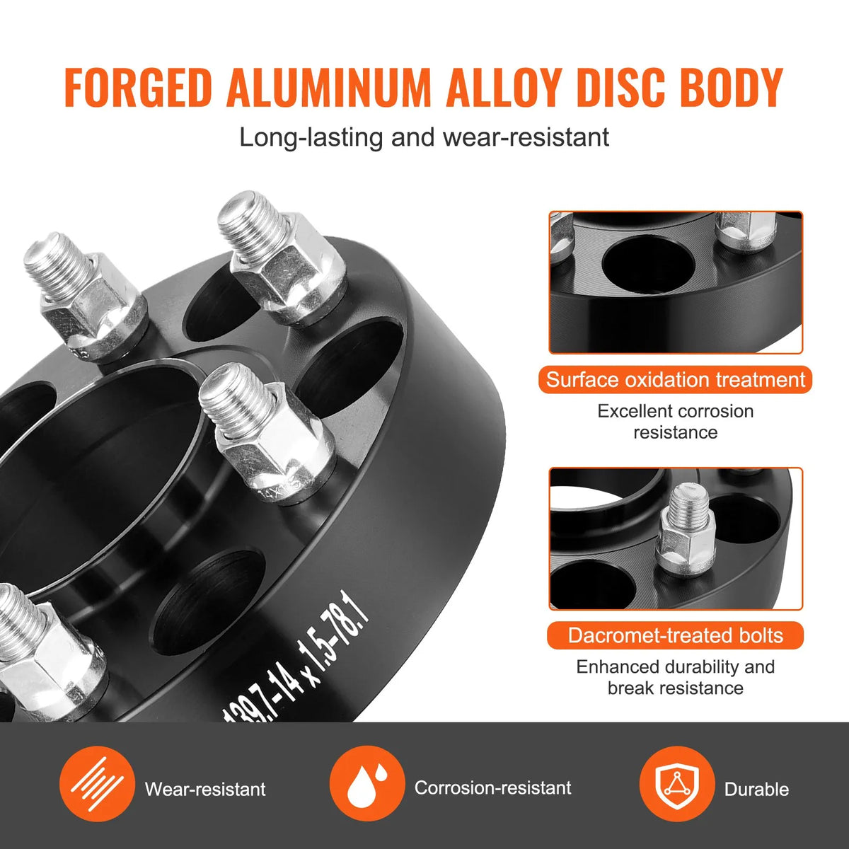 38.1 mm 6×139.7 mm wheel spacers, 6-bolt mounting, forged, 4 pcs, black