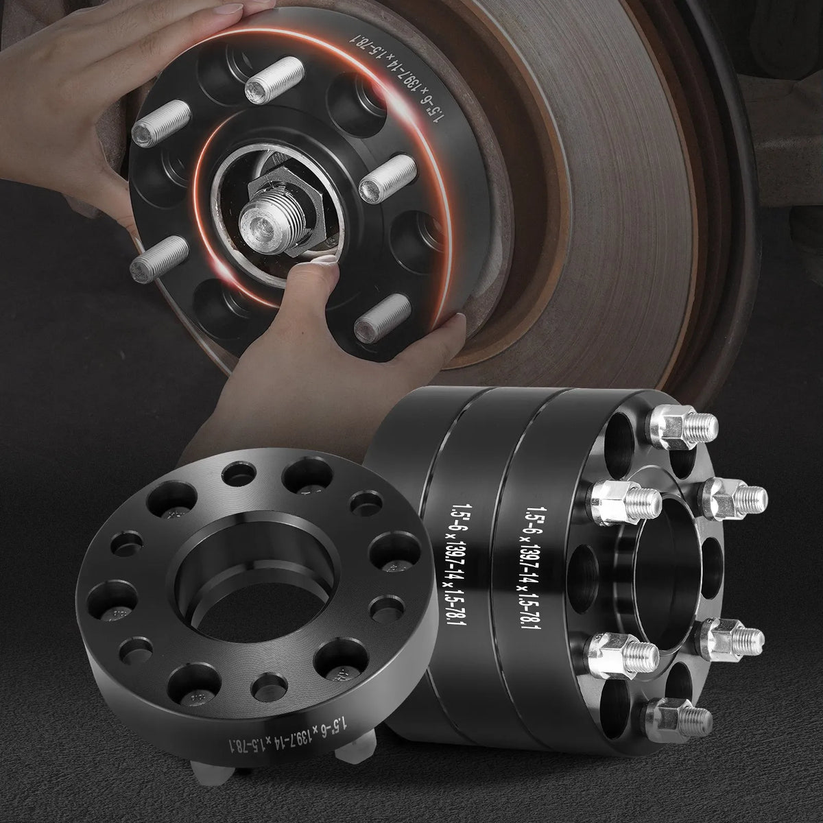 38.1 mm 6×139.7 mm wheel spacers, 6-bolt mounting, forged, 4 pcs, black