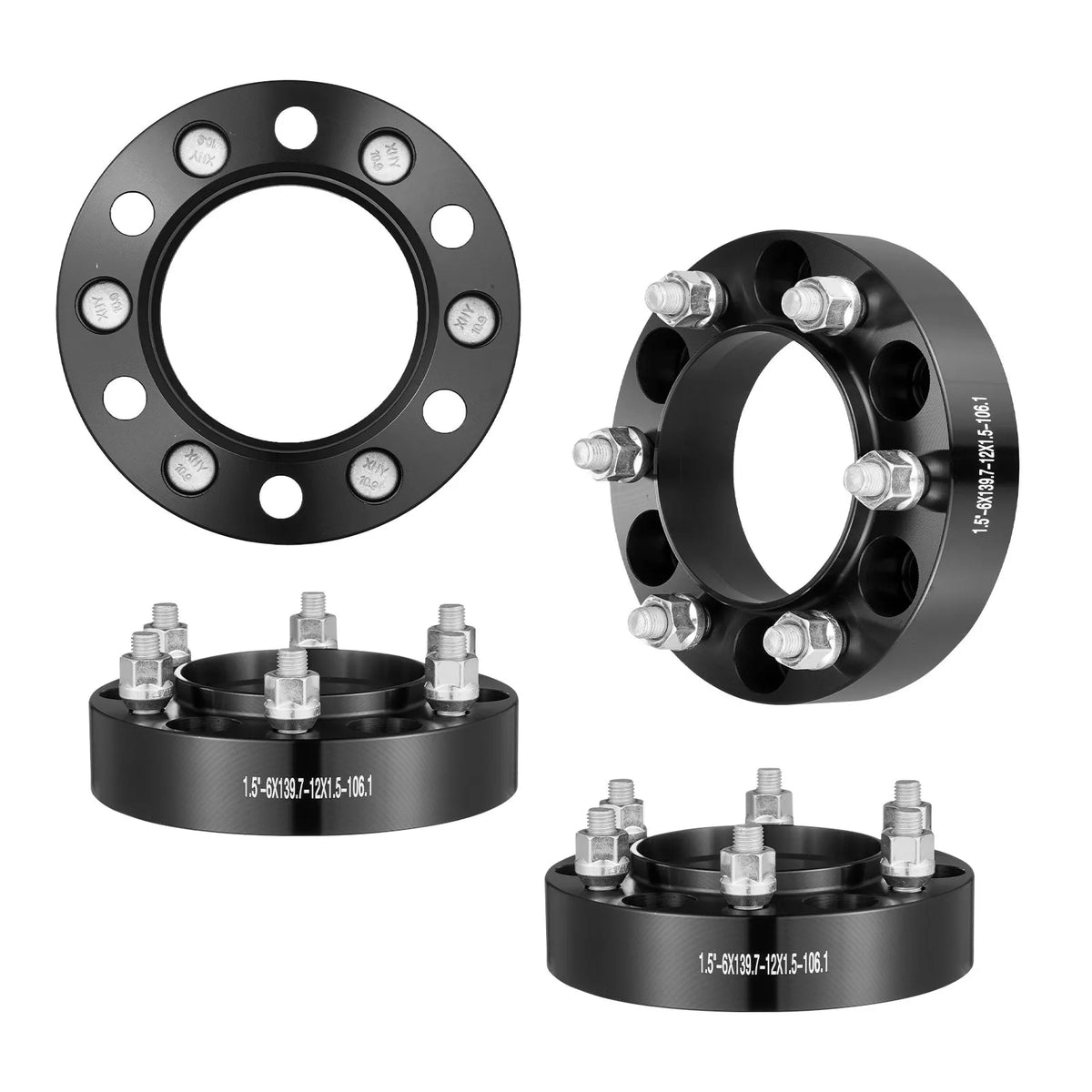 38.1 mm 6x139.7 mm forged wheel adapters, 6 stud, black, 4 pcs