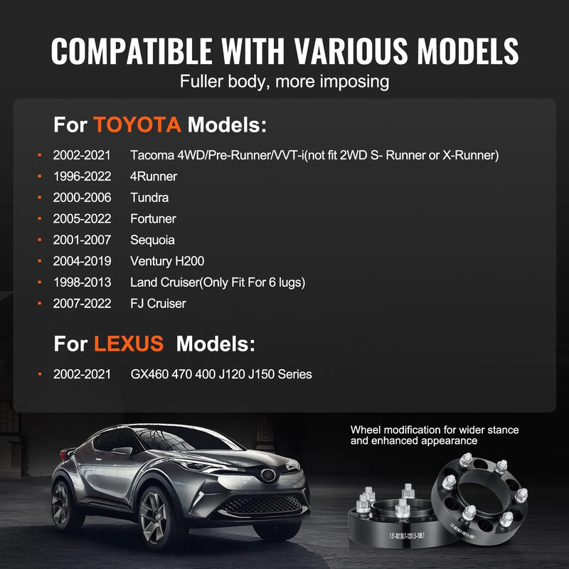 38,1 mm 6x139,7 mm kalti riteņu adapteri, 6 skrūvju, melni, 4 gab.