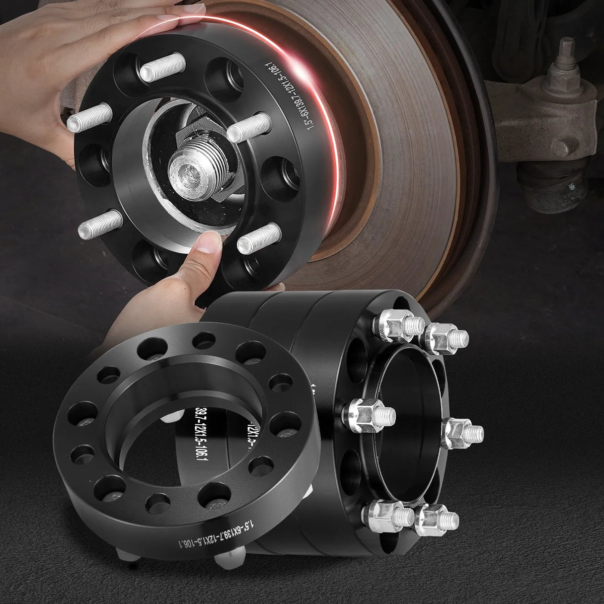 38.1 mm 6x139.7 mm forged wheel adapters, 6 stud, black, 4 pcs