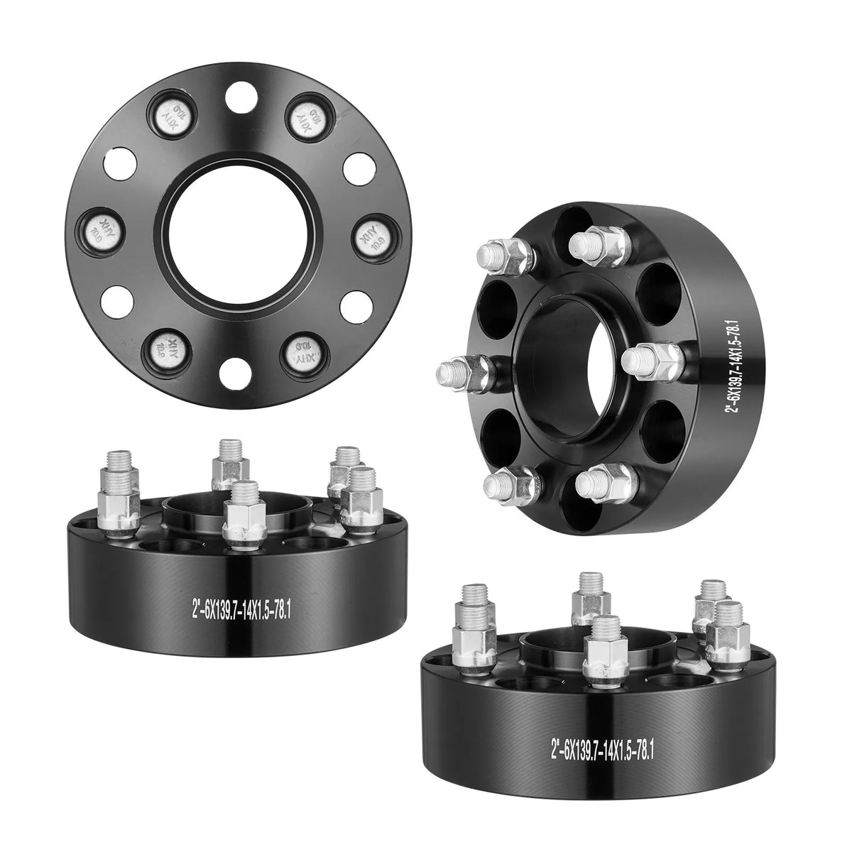 50.8 mm forged aluminium wheel spacers 6x139.7, 4 pcs, black, M14x1.5, 108 mm