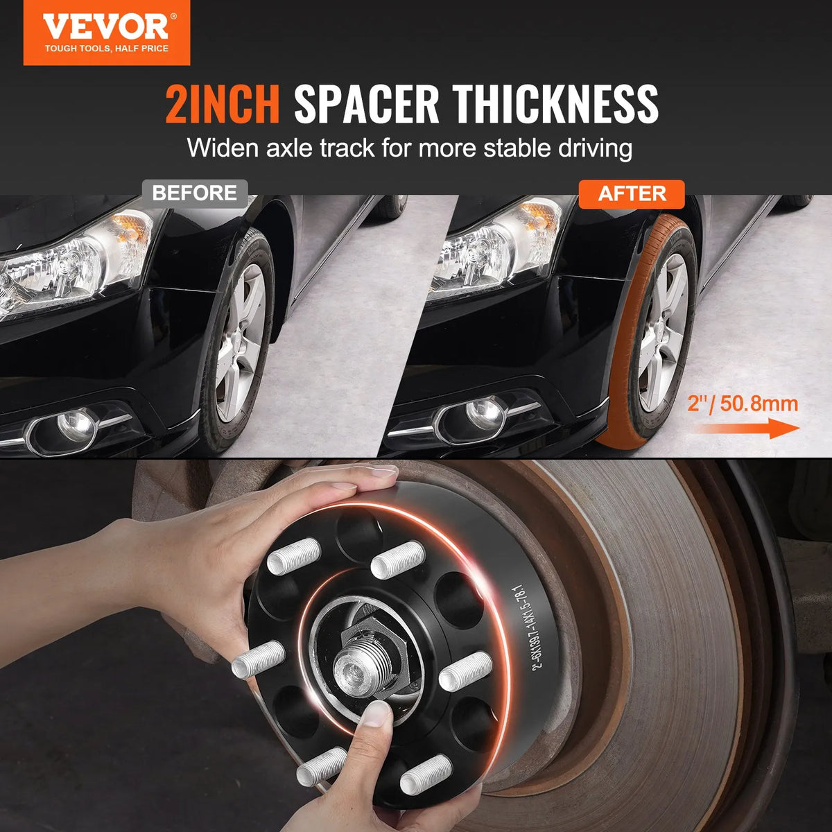 50.8 mm forged aluminium wheel spacers 6x139.7, 4 pcs, black, M14x1.5, 108 mm