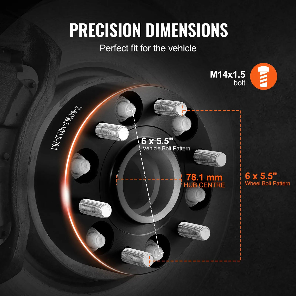 50.8 mm forged aluminium wheel spacers 6x139.7, 4 pcs, black, M14x1.5, 108 mm