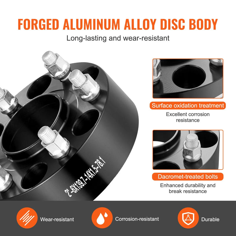 50,8 mm kalta alumīnija riteņu starplikas 6x139,7, 4 gab., melnas, M14x1,5, 108 mm