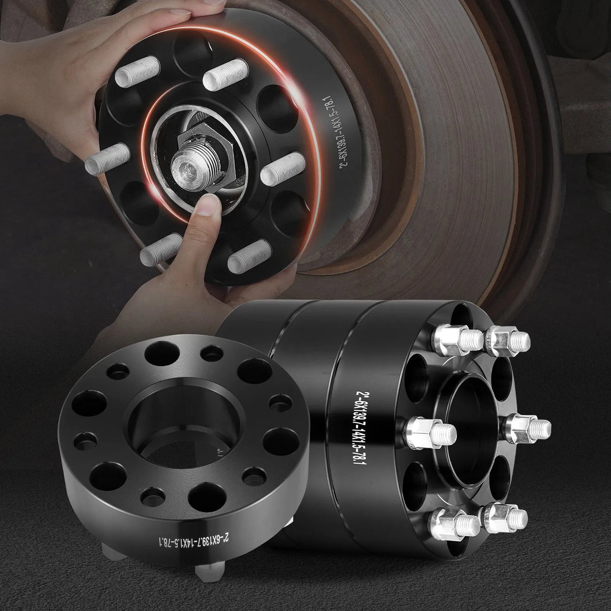 50.8 mm forged aluminium wheel spacers 6x139.7, 4 pcs, black, M14x1.5, 108 mm