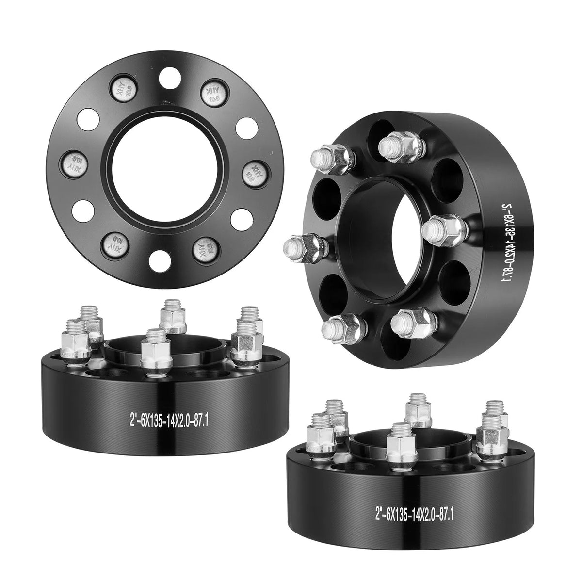 Wheel Spacers Black, 4 pcs, Solid, 15.24 × 13.46 cm, with 6 Bolt Holes, 5.08 cm Thick